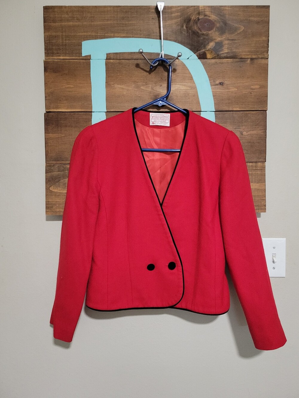 Vintage Pendleton Cherry Red 100% Virgin Wool 80s Workwear Blazer Size 8
